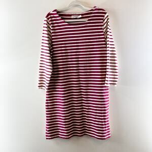 Vineyard Vines Cotton Striped Long Sleeve Scoop Neck Mini Dress Red White Large